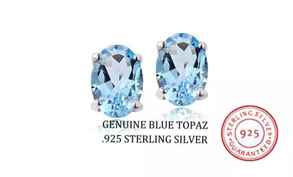 RMZ Gold NYC Stud Silver Earrings oval Cz Sterling 925 Cubic Zirconia Blue Topaz Clear 6MM