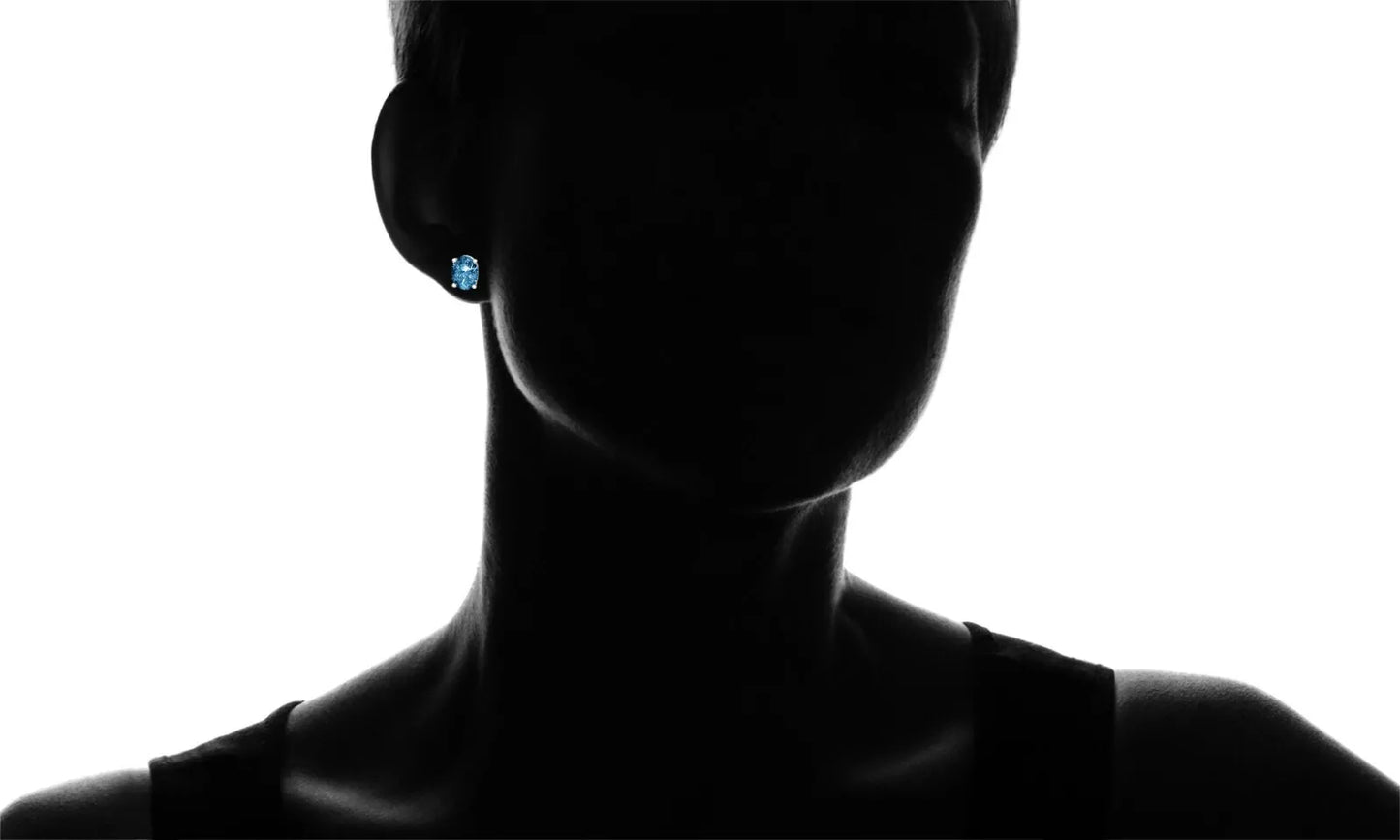 RMZ Gold NYC Stud Silver Earrings oval Cz Sterling 925 Cubic Zirconia Blue Topaz Clear 6MM