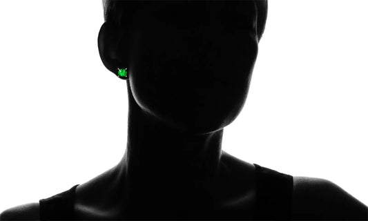 RMZ GOLD NYC 925 Sterling Silver Princess Cut Emerald Cubic Zirconia Stud Earrings Women's