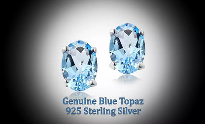 RMZ Gold NYC Stud Silver Earrings oval Cz Sterling 925 Cubic Zirconia Blue Topaz Clear 6MM