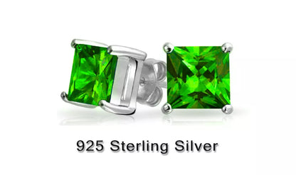 RMZ GOLD NYC 925 Sterling Silver Princess Cut Emerald Cubic Zirconia Stud Earrings Women's