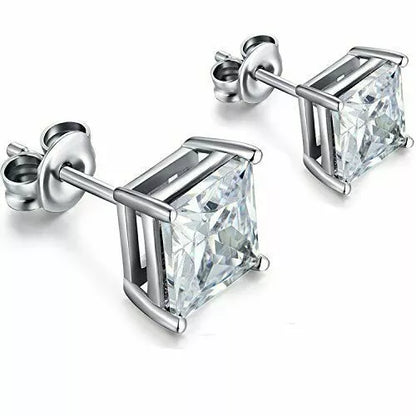 Sterling Silver 925 Gold Stud Earrings Cubic Zirconia Men Women 2PC 6mm Earrings