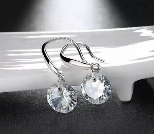 18k Gold Plated Earrings Drop Dangle Women Crystal Stud Cz Hoop White Jewelry