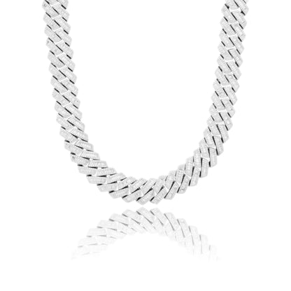 S925 Baguette Moissanite Diamond Cuban Link Chain in White Gold - 16mm by Bling Proud | Urban Jewelry Online Store