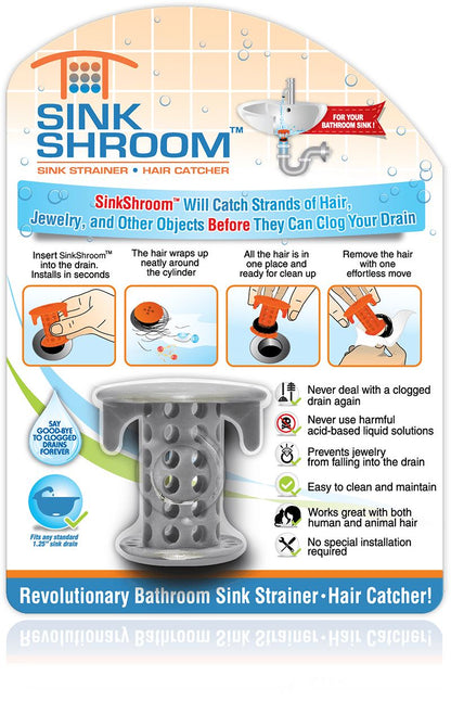 SinkShroom® (Gray) The Hair Catcher That Prevents Clogged Bathroom Sink Drains by TubShroom.com