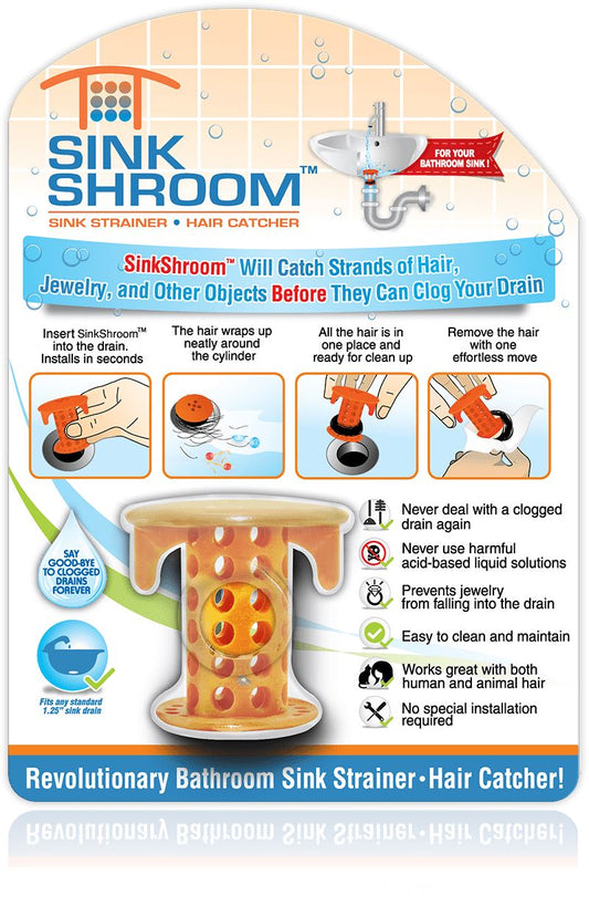 SinkShroom® (Orange) The Hair Catcher That Prevents Clogged Bathroom Sink Drains by TubShroom.com