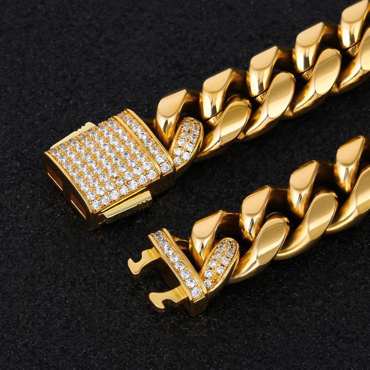 The Golden Nugget® - 12mm Iced Miami Cuban Link Chain 18K Gold Plated with CZ Clasp by Bling Proud | Urban Jewelry Online Store
