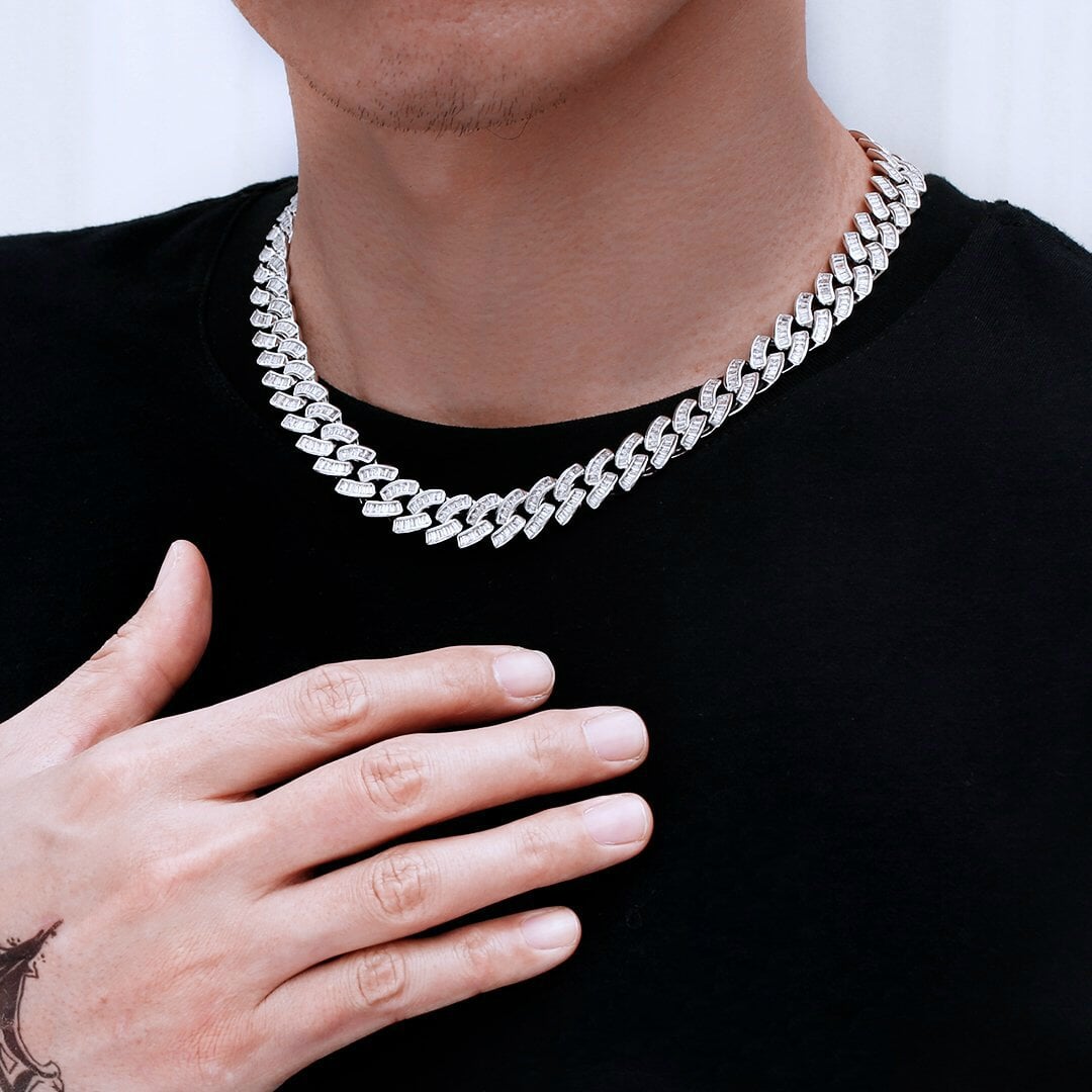 The Prince's Pride® - 12mm Baguette CZ Cuban Link Chain White Gold Plated by Bling Proud | Urban Jewelry Online Store
