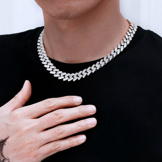 The Prince's Pride® - 12mm Baguette CZ Cuban Link Chain White Gold Plated by Bling Proud | Urban Jewelry Online Store