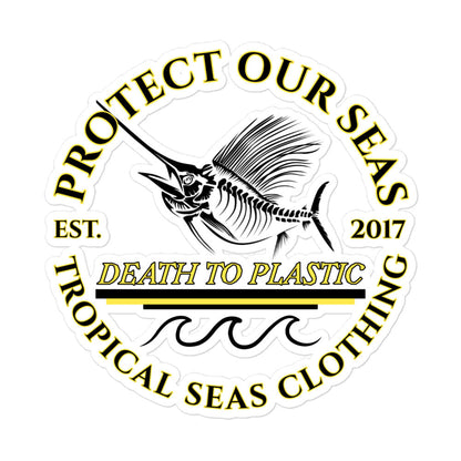 Death to Plastic stickers by Tropical Seas Clothing