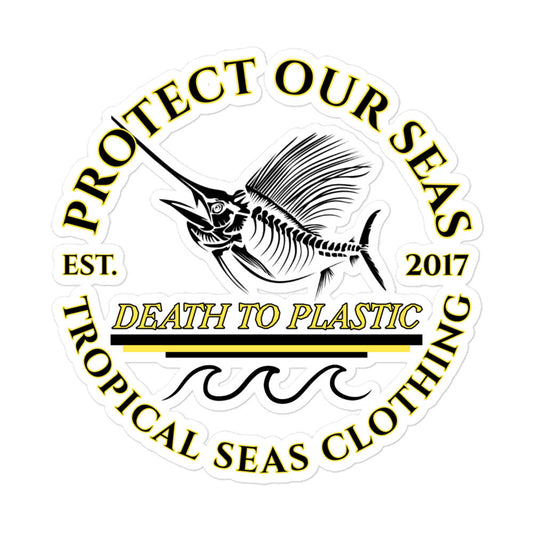 Death to Plastic stickers by Tropical Seas Clothing