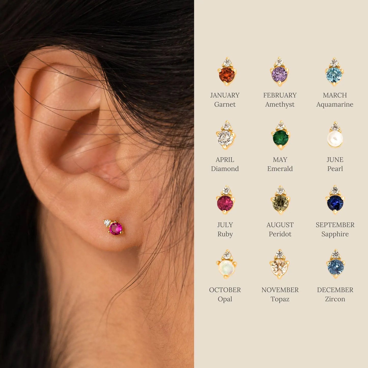 Titanium Steel Gold-Plated December Birthstone Earrings