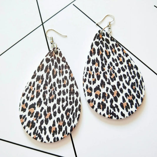 Vintage Wooden Water Drop Earrings with Animal Print