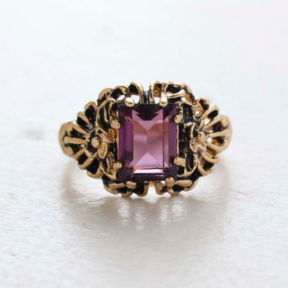 Vintage Ring Emerald Cut Emerald Austrian Crystal 18kt Antiqued Yellow Gold Plated Filligree Ring by PVD Vintage Jewelry