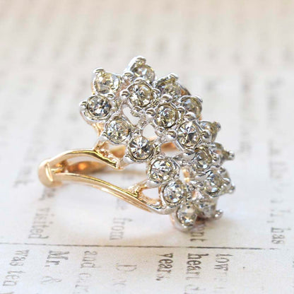 Vintage Jewelry Clear Crystal Cocktail Ring Electroplated with 18kt Yellow Gold Made in the USA by PVD Vintage Jewelry