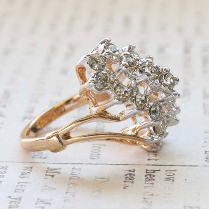 Vintage Jewelry Clear Crystal Cocktail Ring Electroplated with 18kt Yellow Gold Made in the USA by PVD Vintage Jewelry