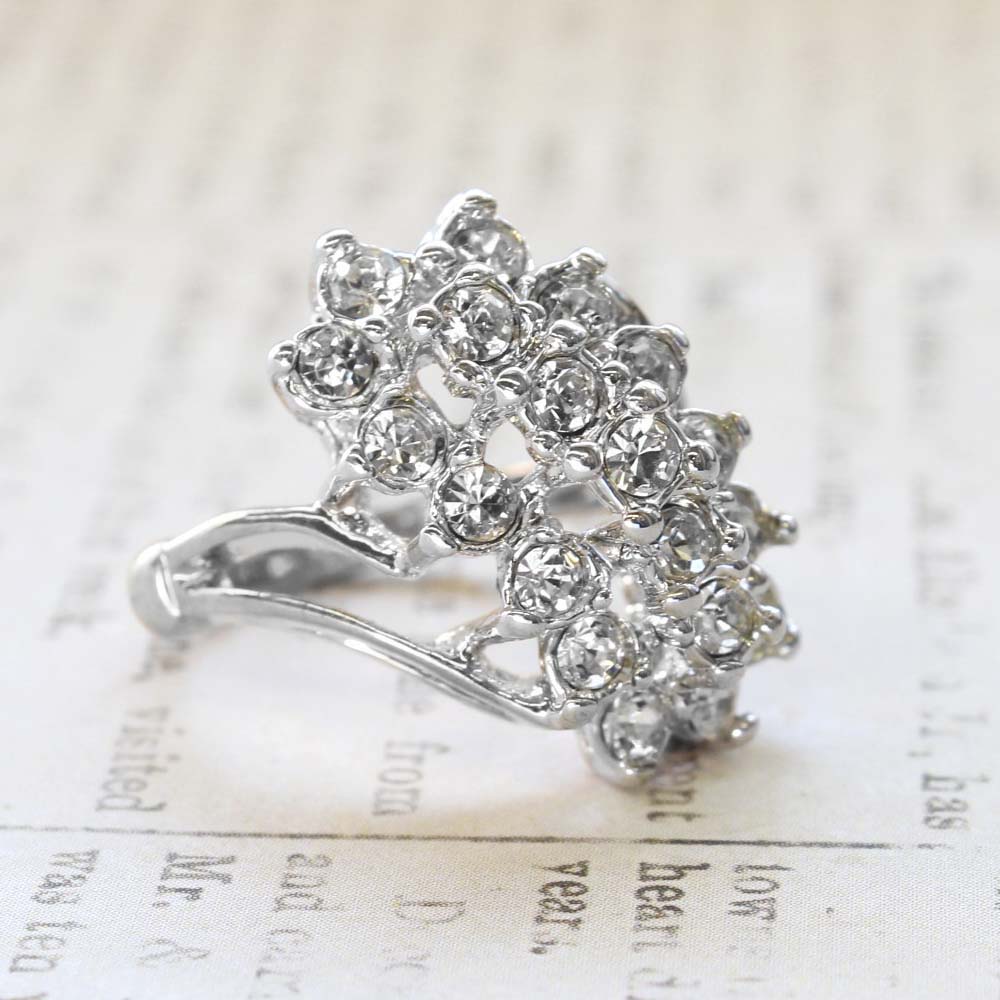 Vintage Jewelry Clear Crystal Cocktail Ring Electroplated with 18kt Yellow Gold Made in the USA by PVD Vintage Jewelry