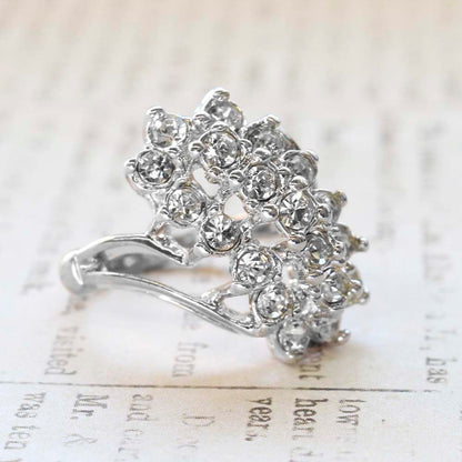 Vintage Jewelry Clear Crystal Cocktail Ring Electroplated with 18kt Yellow Gold Made in the USA by PVD Vintage Jewelry