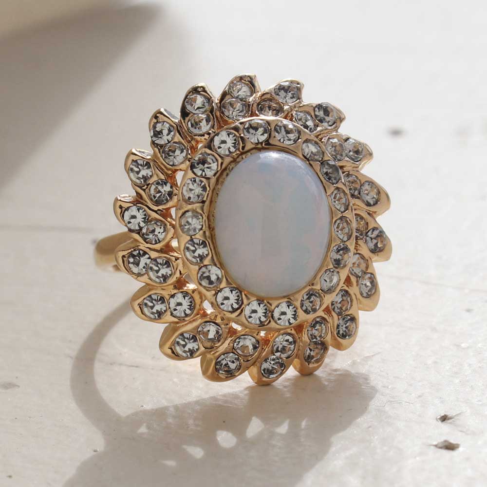 Vintage Jewelry Pinfire Opal Cocktail Ring in a 18k Gold Electroplated Setting Made in the USA by PVD Vintage Jewelry