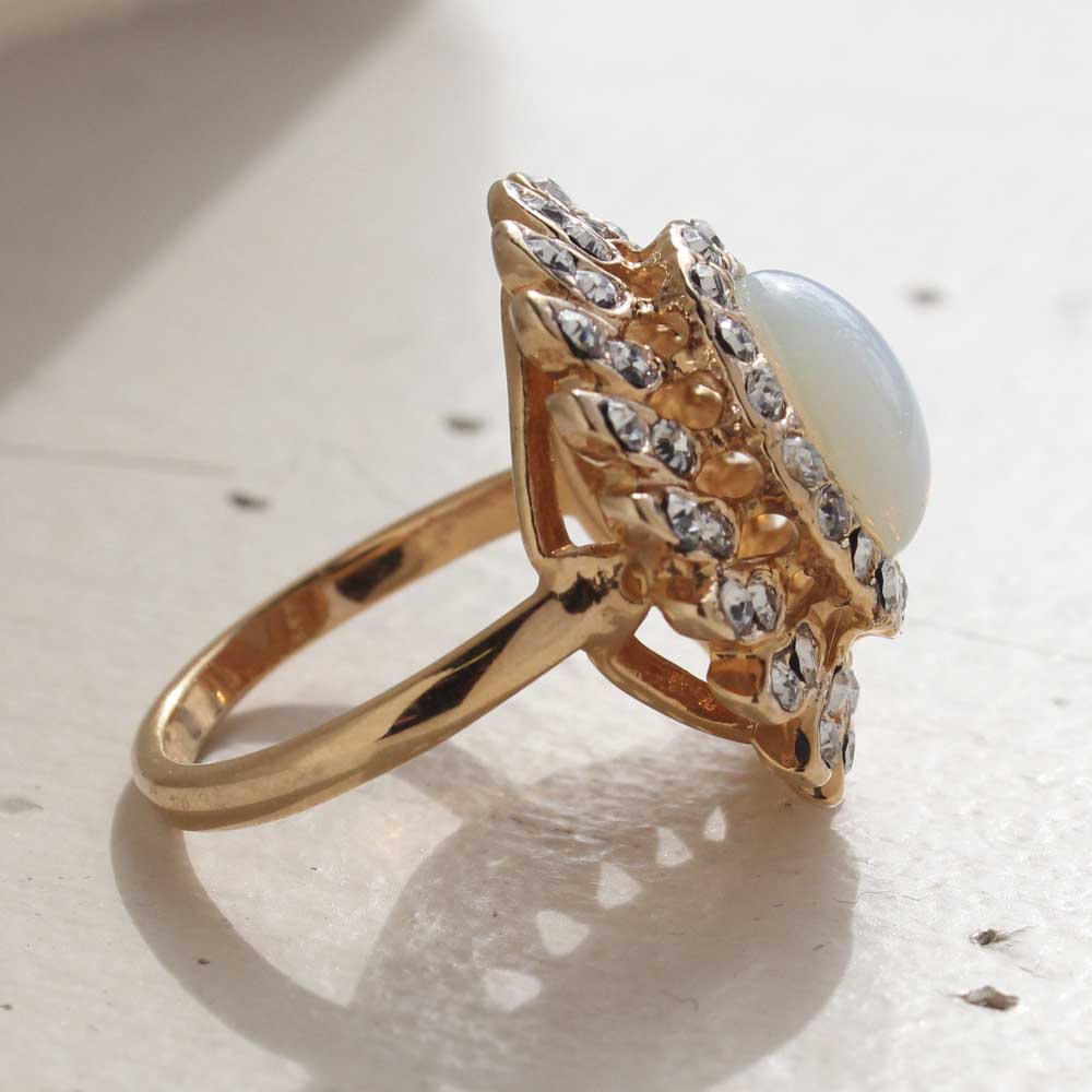 Vintage Jewelry Pinfire Opal Cocktail Ring in a 18k Gold Electroplated Setting Made in the USA by PVD Vintage Jewelry