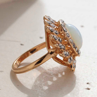 Vintage Jewelry Pinfire Opal Cocktail Ring in a 18k Gold Electroplated Setting Made in the USA by PVD Vintage Jewelry