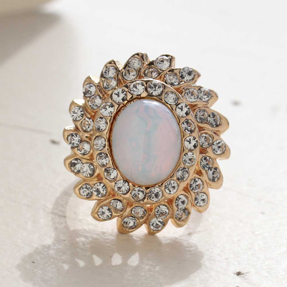 Vintage Jewelry Pinfire Opal Cocktail Ring in a 18k Gold Electroplated Setting Made in the USA by PVD Vintage Jewelry
