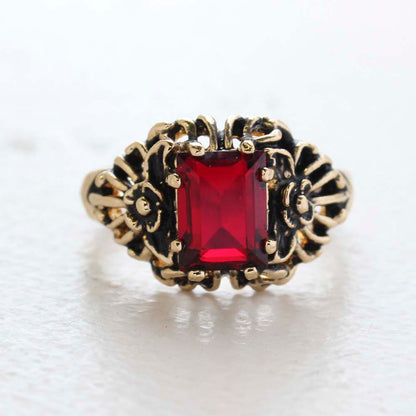 Vintage Ring Emerald Cut Emerald Austrian Crystal 18kt Antiqued Yellow Gold Plated Filligree Ring by PVD Vintage Jewelry