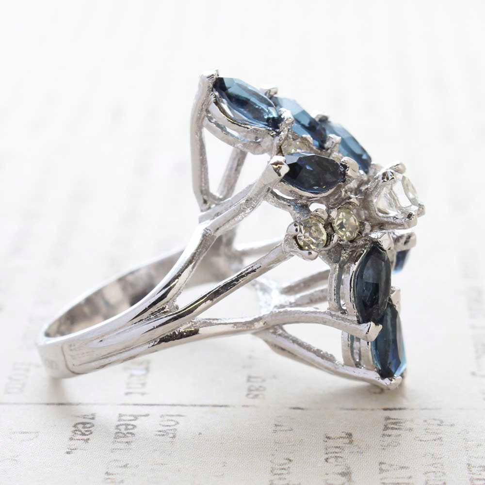 Vintage Jewelry Austrian Crystal Cocktail Ring 18k White Gold Electroplated by PVD Vintage Jewelry