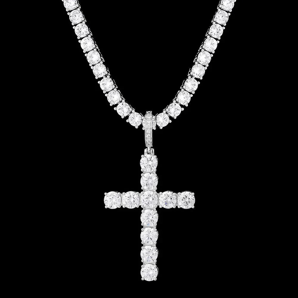 VVS Moissanite Solid Silver Cross Pendant in White Gold by Bling Proud | Urban Jewelry Online Store