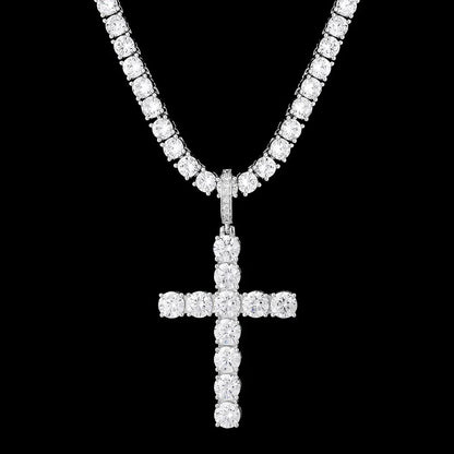 VVS Moissanite Solid Silver Cross Pendant in White Gold by Bling Proud | Urban Jewelry Online Store