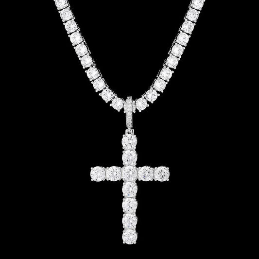 VVS Moissanite Solid Silver Cross Pendant in White Gold by Bling Proud | Urban Jewelry Online Store