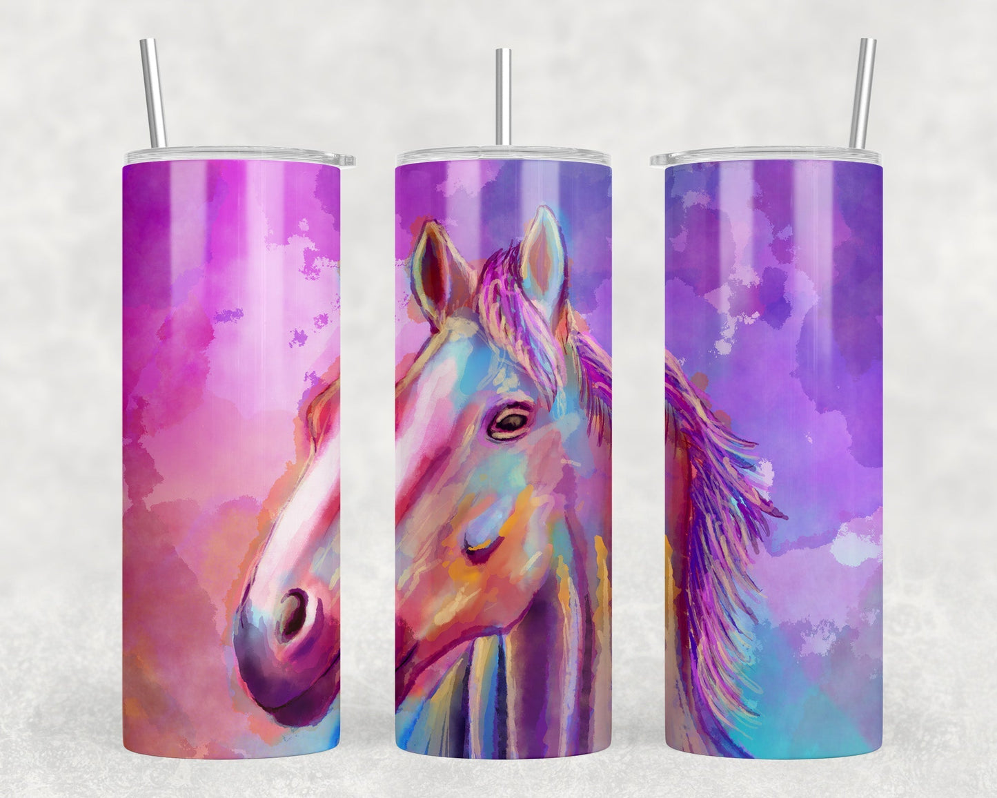 Watercolor Horse - 20 oz Steel Skinny Tumbler - Optional Blue Tooth Speaker - Speaker Color will Vary by Rowdy Ridge Co