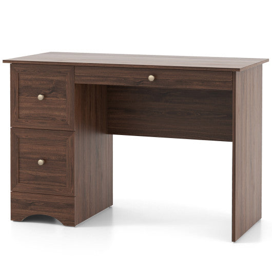 Wooden Vintage Computer Desk with 2 Drawers for Home and Office-Walnut